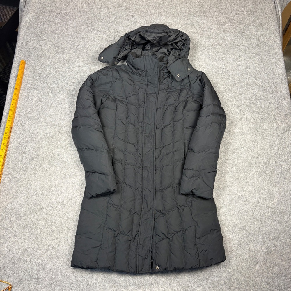 Eddie Bauer Sun Valley Down Parka Black Goose Down Hooded Puffer Coat Womens XS